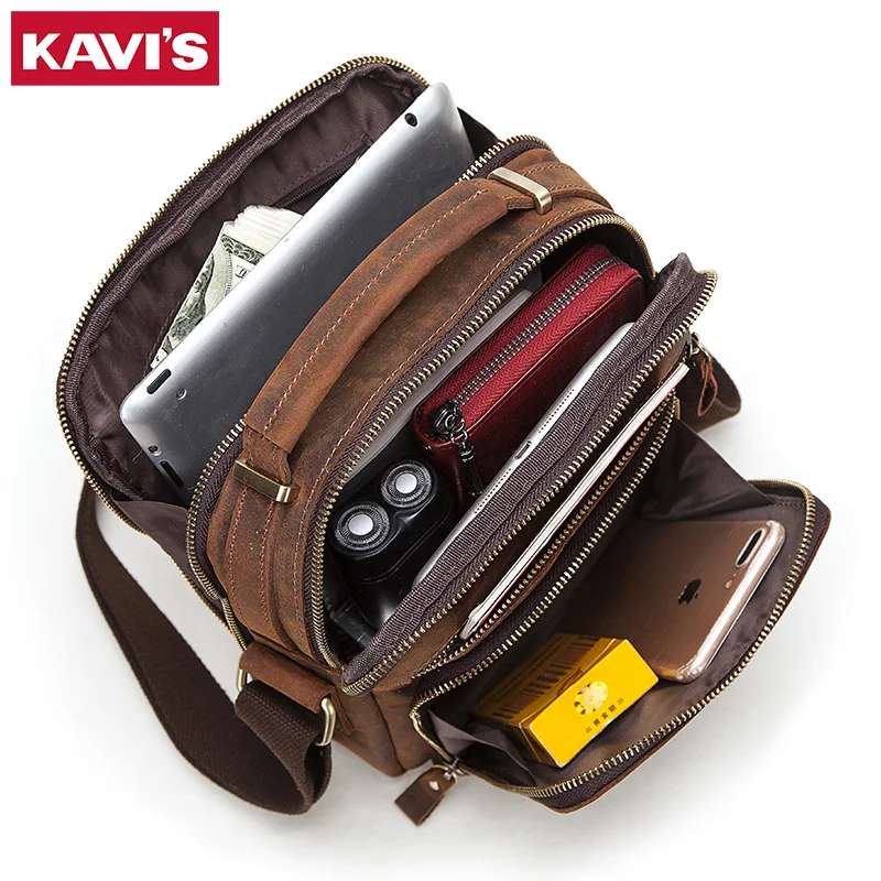 KAVIS Crazy Horse handbag Crossbody Leather Men Messenger bag for Briefcase Male Sling O handles Tote and Purses Shoulder Bolsas