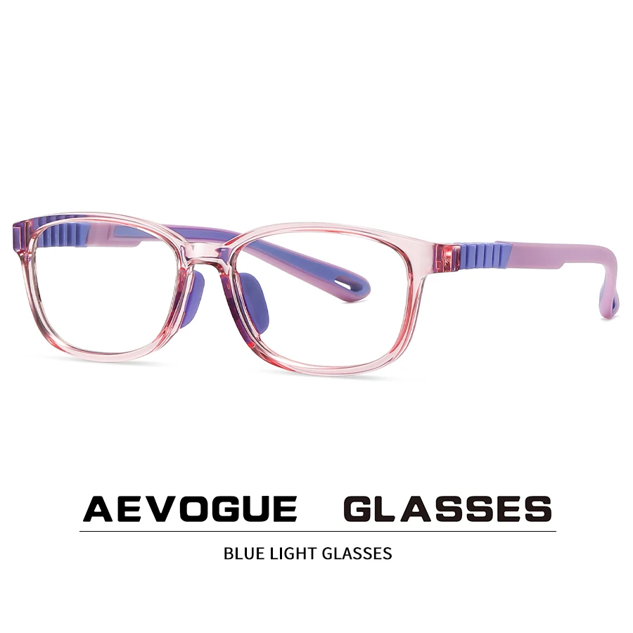 

AEVOGUE Blue Light Glasses For Kids Fashion Glasses For Girl Square Frames For Boy Silicone Detachable Temples AE1080
