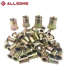 Заклепочная гайка ALLSOME, 300 шт., M3 M4 M5 M6 M8 M10 M12 дюйма, плоская головка, набор гаек дюйма