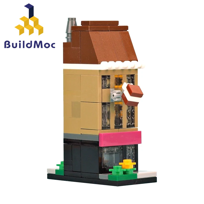 BuildMOC Mini City Street серия еды конфеты пиццы Мороженое магазин книжный MOC строительные