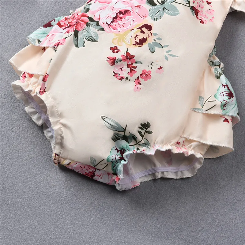 

0-12M Baby Girls Outfit Suit, Infant Summer Sweet Style Creative Floral Printing Fly Sleeve Fashion Romper + Bow Headwear