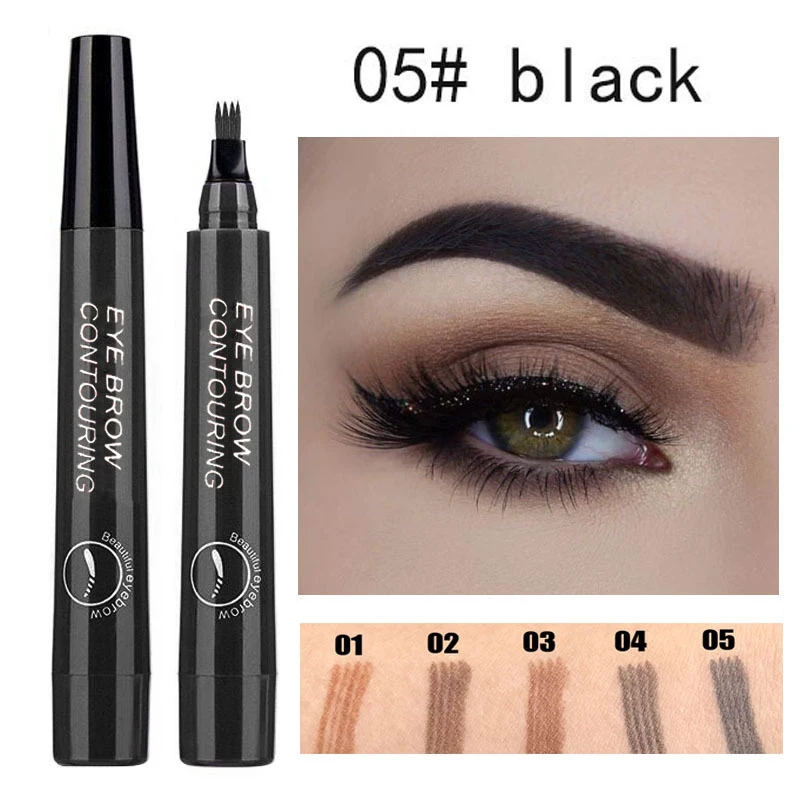 

1pc Liquid Eyebrow Pencil 4 Fork Tip Fine Sketch Eyebrow Tattoo Color Pen Makeup Smooth Quick-dry Waterproof Lasting Eyebrow Pen