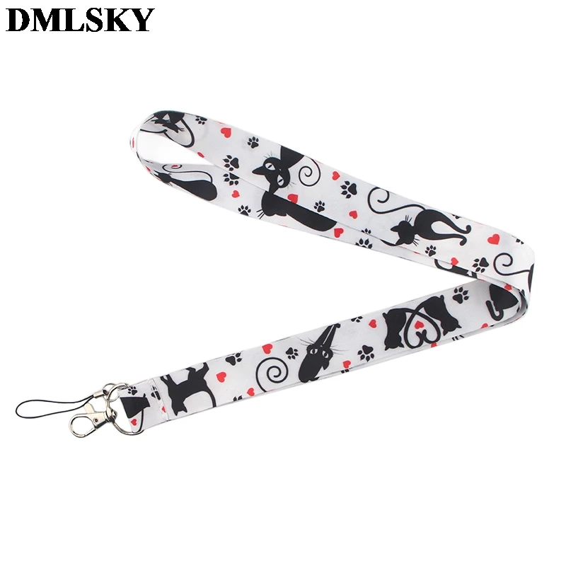 DMLSKY Black Cat Cute Lanyard Lovely Cat Keychain Lanyards for keys Badge ID Mobile Phone Rope Neck Straps Accessories M3781