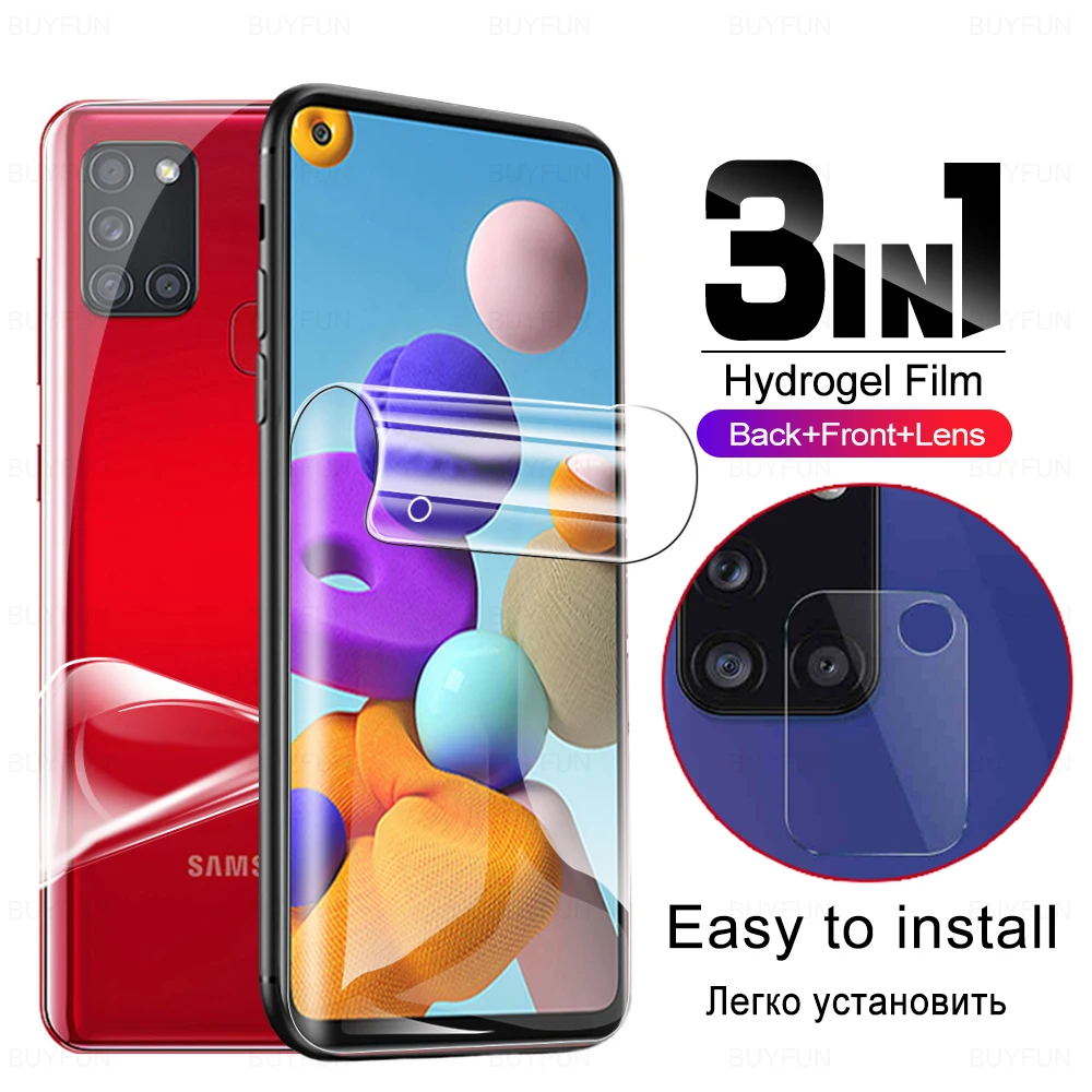 

3in1 Screen Back Hydrogel Film On The For Samsung Galaxy A21s A21 A 21 S A217f 21s M21 Camera Lens Protector No Protective Glass