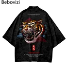 Кимоно в японском стиле Харадзюку для мужчин и женщин, пляжный кардиган с принтом тигра, топ в японском стиле, для косплея самурая, хаори, 4XL