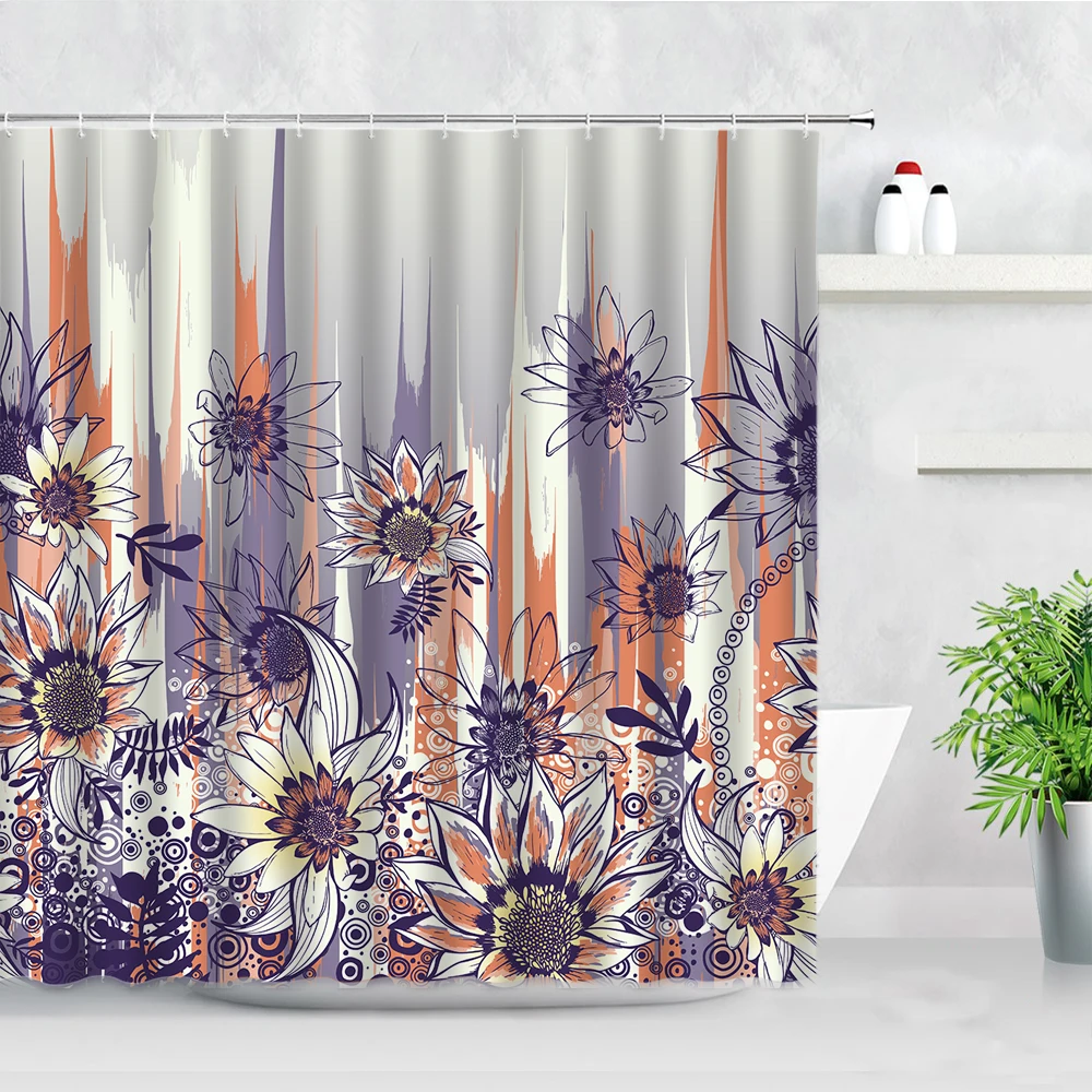 

3D Printing Shower Curtains Creative Abstract Art Flower Plant Waterproof Bathroom Decor Bathtub Screens Hooks Bath Curtain Sets