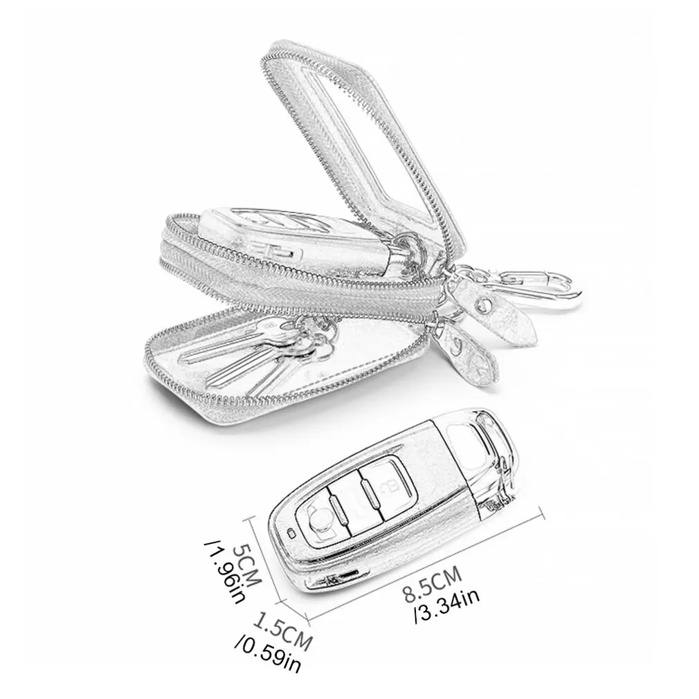 

Genuine Leather Men Car Key Holders Housekeeper Multifunctional Double Zipper Square Home Key Case Key Wallet