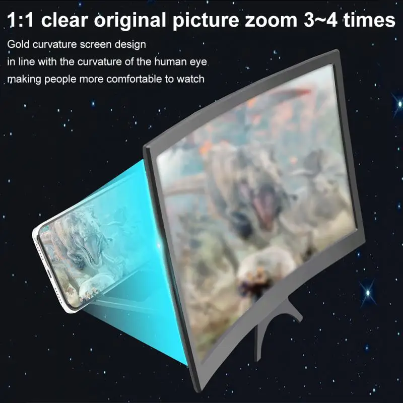 

12 inch Large Screen 3D HD Amplifier Curved Screen Mobile Phone Screen Magnifier for Smartphone Stand Video Mobile Phone Enlarge