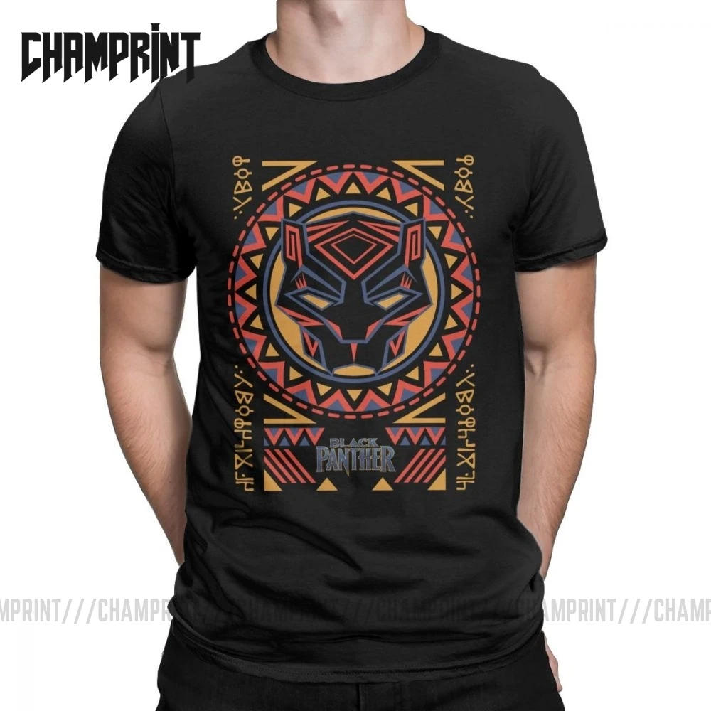 Купи Black Panther Panther Head Tribal Pattern T Shirt Men Cotton Vintage T-Shirts Tee Shirt Short Sleeve Clothes Plus Size за 594 рублей в магазине AliExpress