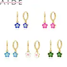 Женские серьги-кольца из серебра 925 пробы с подвеской в виде цветка