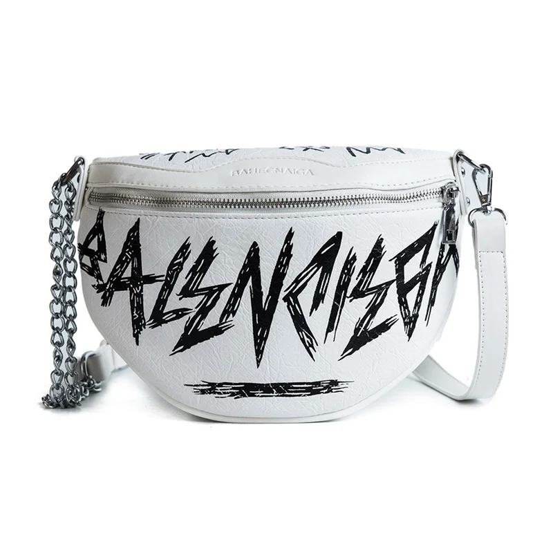 White Crossbody Bag Поясная Сумка унисекс, модная поясная сумка, нагрудная сумка для женщин, поясная сумка на цепочке, набедренная сумка, черная надпись, граффити, через плечо, кошелек для телефона - Цвет: White Crossbody Bag