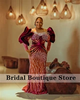 exquisite african plus size evening dresses o neck beaded crystal formal party gowns arabic special occasion aso ebi custom made