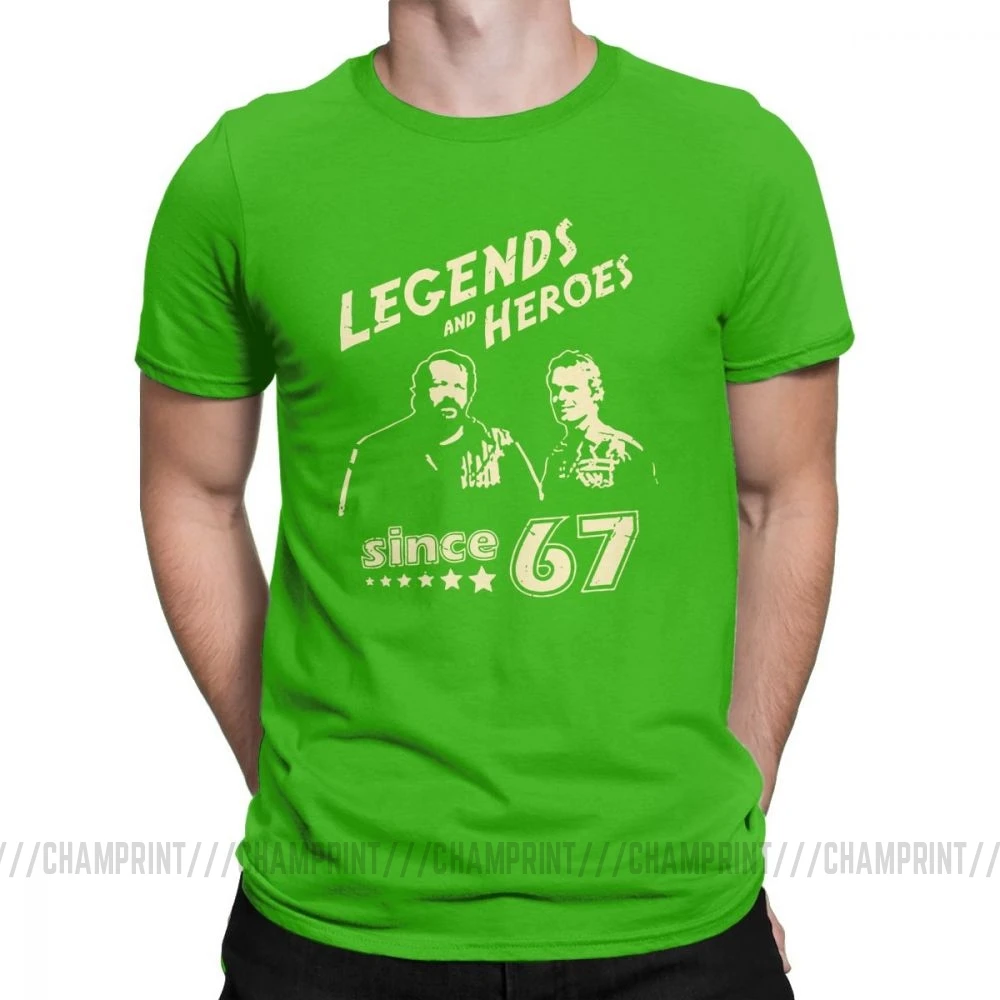 Зеленый Мужские футболки Bud Spencer Legends And Hero Since 67, новинка, Теренс Хилл, топы с короткими рукавами и круглым вырезом, хлопковая футболка, идея подарка, футболка - Цвет: Зеленый