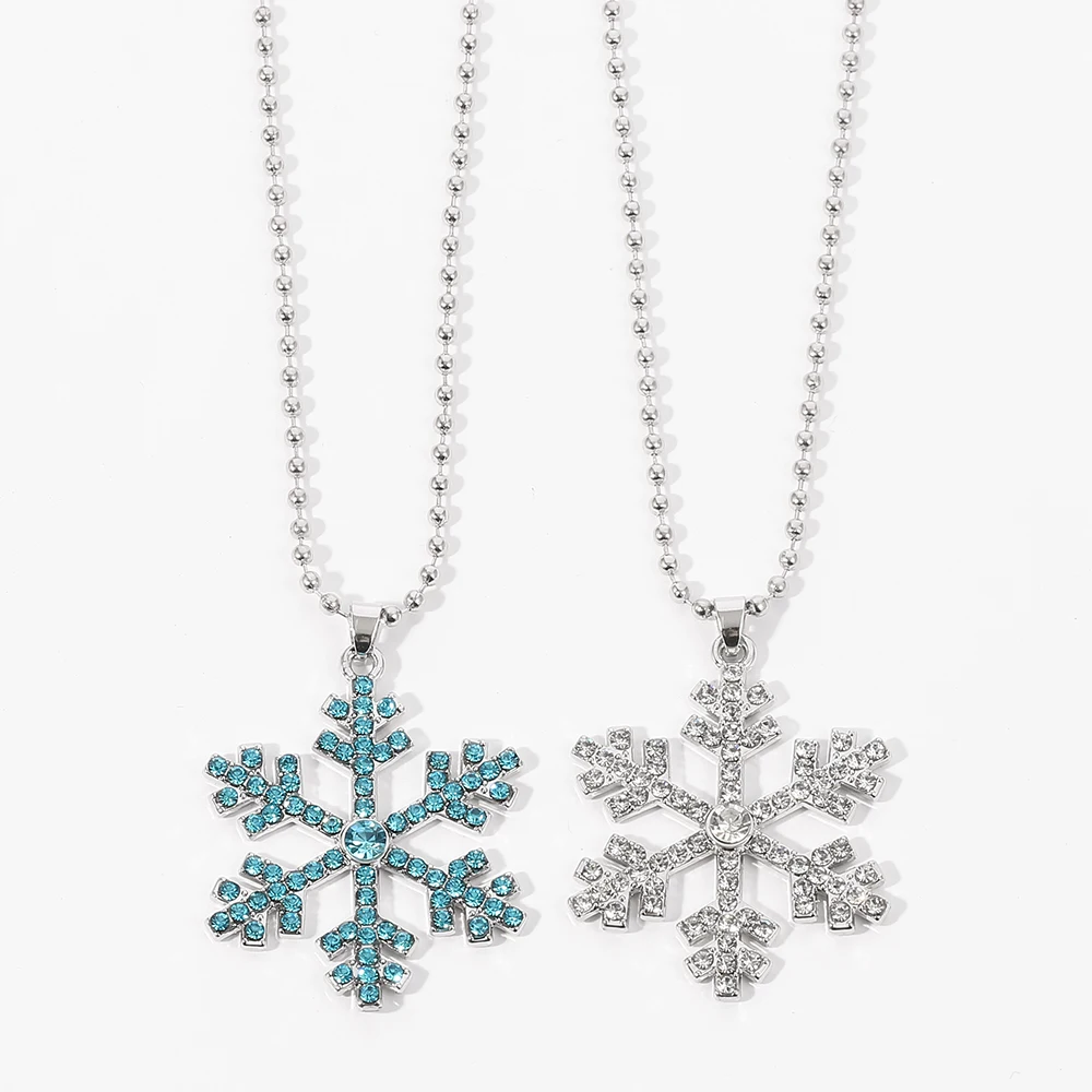 Beautiful Blue Crystal Elsa Snowflake Necklace Winter Pendant Anna Charm Fashion Necklaces accessories For women Popular jewelry