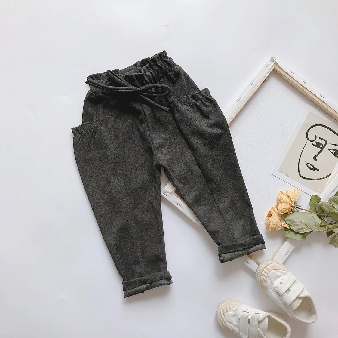 2019 Autumn and Winter New Arrival Korean style casual pure color long pants with pockets for fashion sweet baby girls | Мать и ребенок