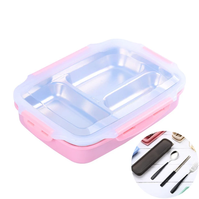 Pink lunch box set ONEUP Ланч-бокс из нержавеющей стали Портативный для пикника, офиса, школы, еды, контейнер с отделениями, Microwavable термальный Bento box - Цвет: Pink lunch box set