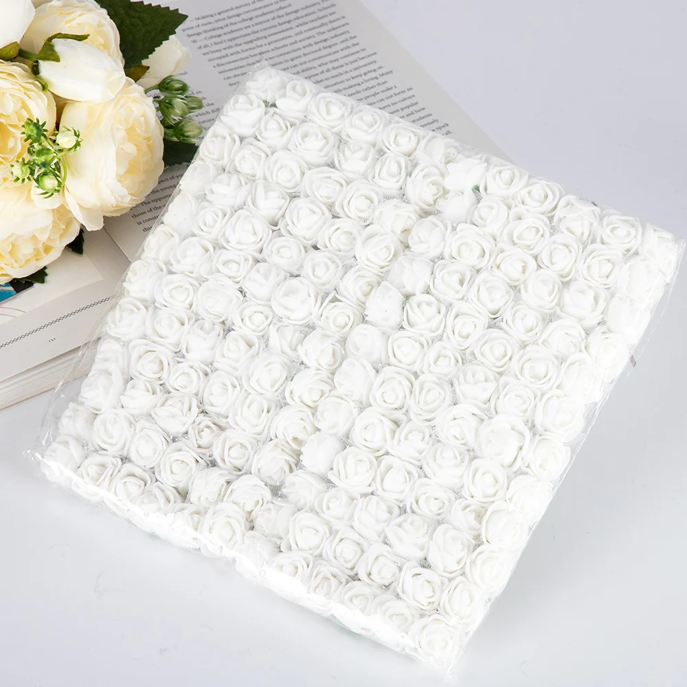 07 White 144 шт., 2 см, искусственный букет из пенопласта, розы, свадебные, домашние, вечерние, на День святого Валентина, украшения, сделай сам, венок, скрапбук, подарочная коробка - Цвет: 07 White