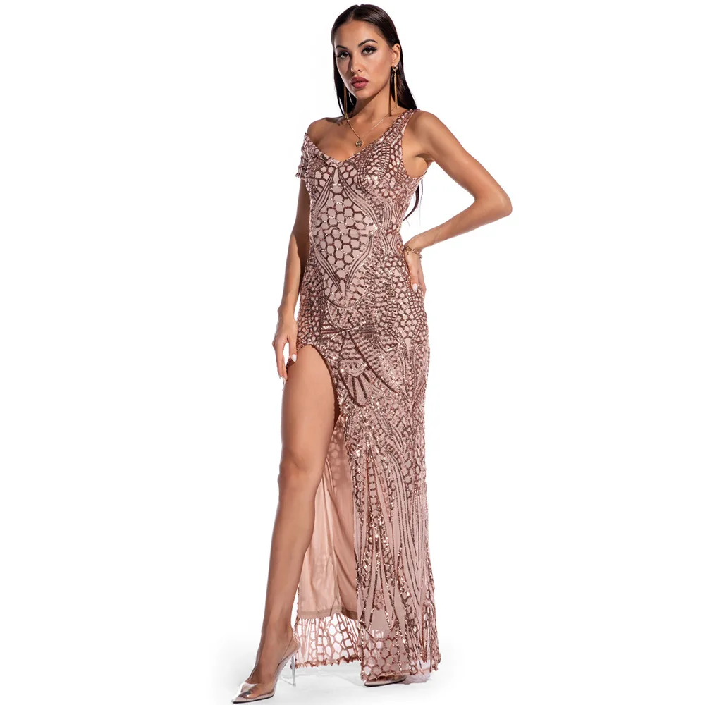 

2021 New Womens Sexy Lovely Sequins Long Split Sweet Print Dress Casual Summer Elegant Vintage Bifurcations Bohemian Clothing