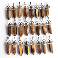 2020 new natural tiger eye stone pillar shape charms point chakra pendants for jewelry making 24pcslot wholesale free shipping