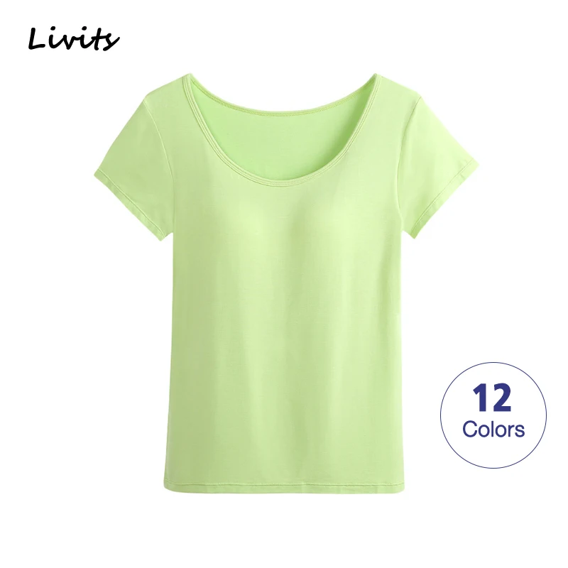 Женские футболки со встроенным бюстгальтером мягкие эластичные Модальные топы с