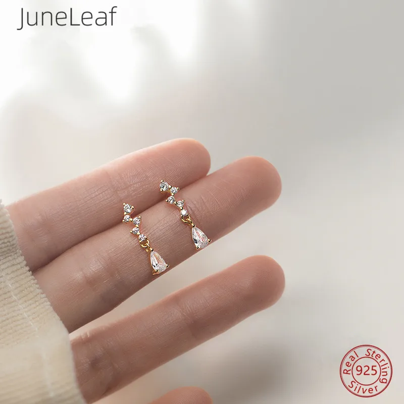 

JuneLeaf Fashion Shiny Zircon Tassel Stud Earrings For Women Sweet Romantic Wedding Real 925 Sterling Silver Party Jewelry