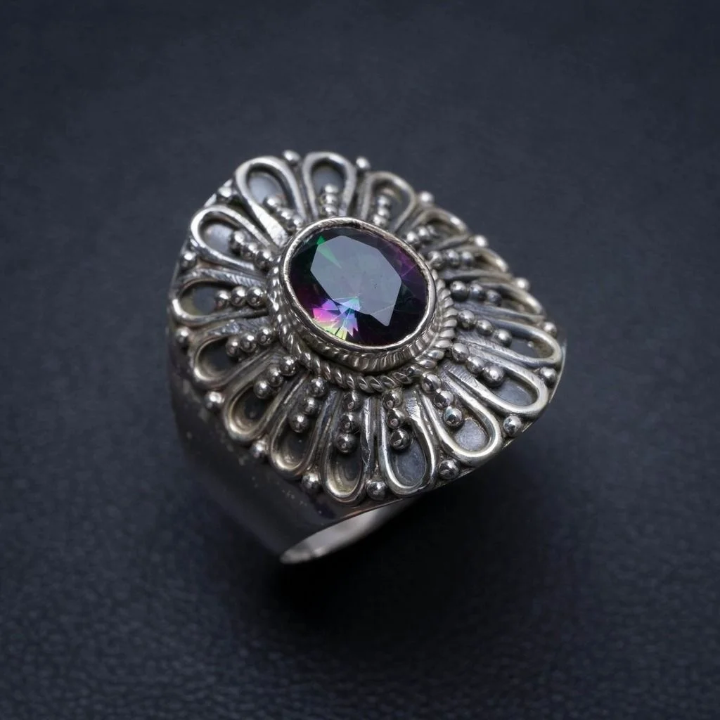Кольцо из серебра Природный мистический пробы с топазом 925 ручной работы размер