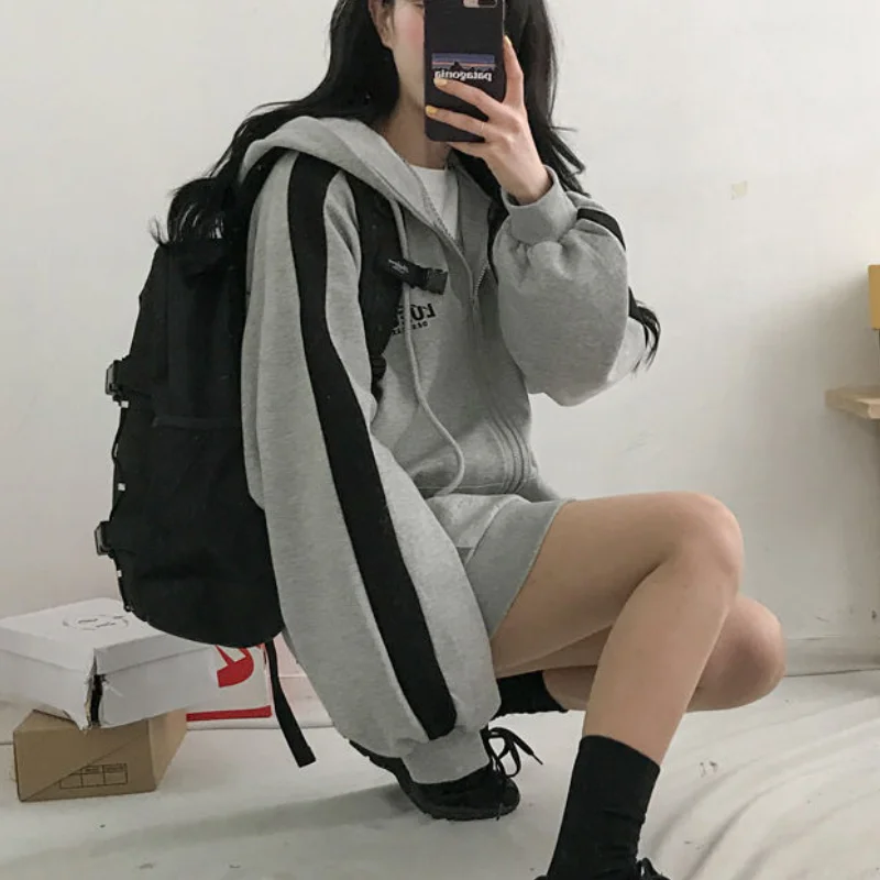 Autumn Hoodies Sweatshirts Women Sweetshirts Korean Fashion Thin Sweater Coat Pocket Solid Color Hooded Long Sleeve Streetwear