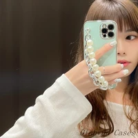 ins korea plating pearl silver strap bracelet soft phone case for iphone 12 pro max 11 13 x xs xr max 6s 7 8 plus mini se cover