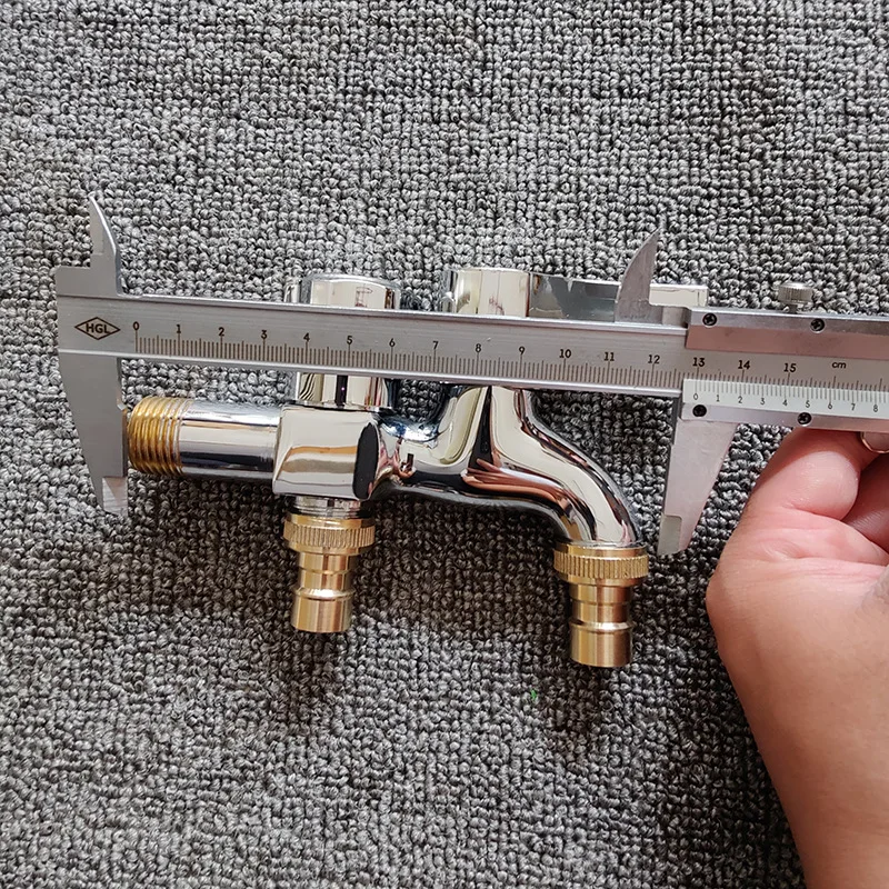 

1pc Washing Machine Faucet Brass Tap Chrome Plated Double Water Outlet Garden Bathroom Bidet Faucet Fast On Faucets