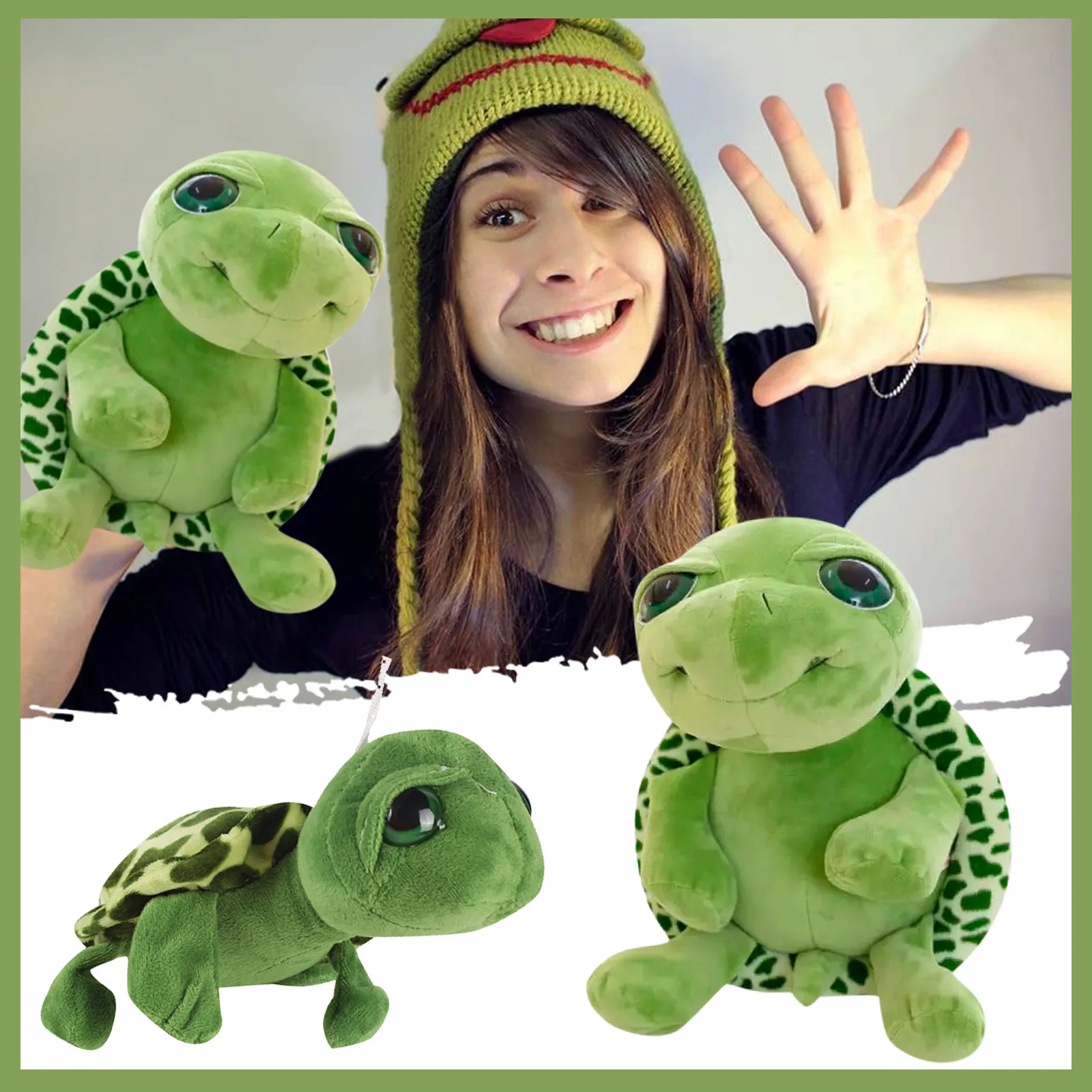 

20cm Stuffed Plush Animals Super Green Big Eyes Stuffed Tortoise Turtle Animal Plush Baby Toy Gift kawaii Pillows Cute Pillows #