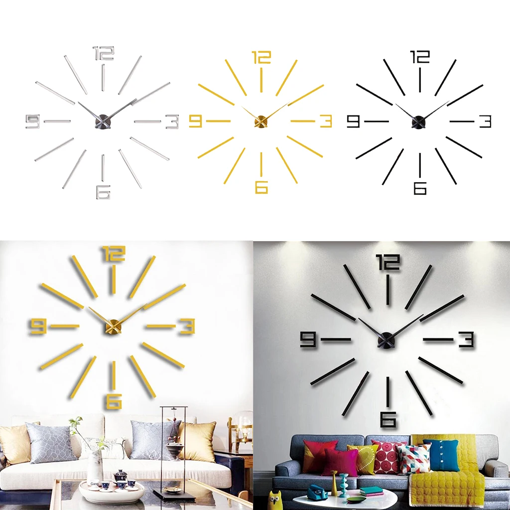 Современные аналоговые 3D зеркальные настенные часы с большим количеством