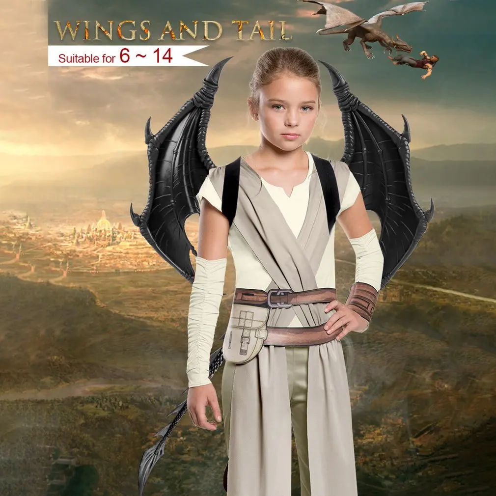 

Детские костюмы на Хэллоуин с крыльями дракона и хвостом, детское платье, крылья дракона, хвост, игрушечный набор, реквизит для макияжа