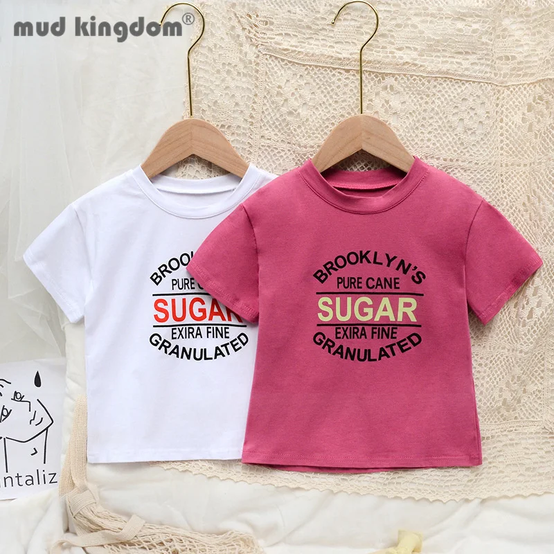 

MudKingdom Little Girls T-shirts Letter Solid Crew Neck Short Sleeve Drop Shoulder Tops for Toddler Fashion Children Clothing