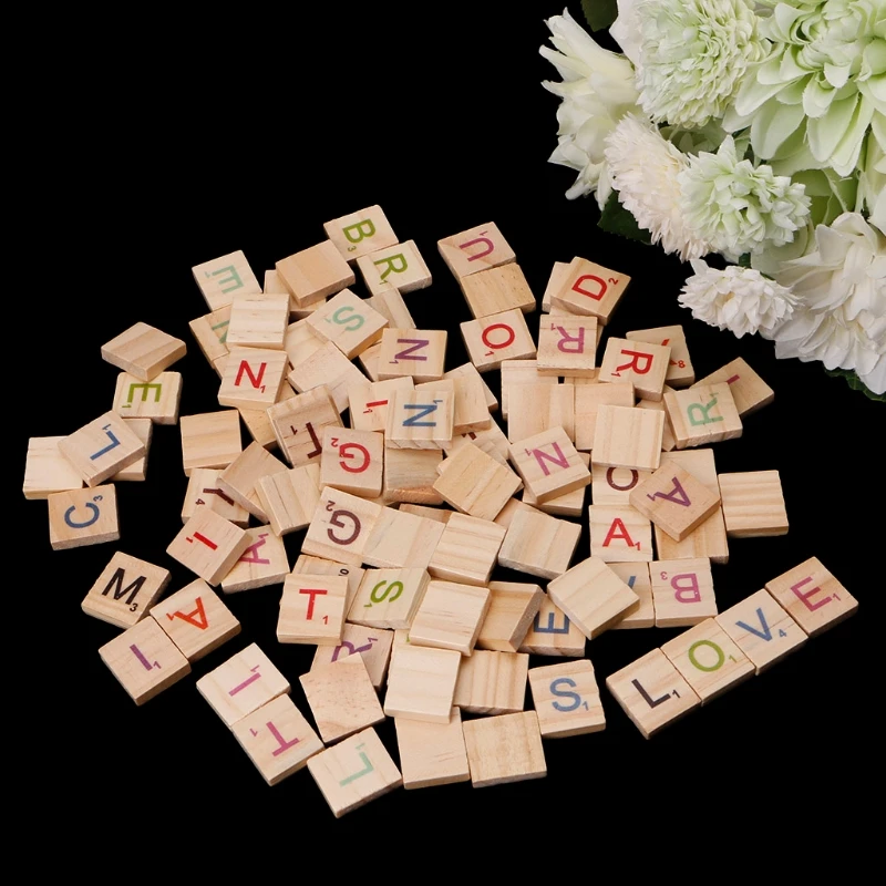 

100X Wooden Scrabble Tiles Colorful Letters Numbers For Crafts Wood Alphabet Toy Drop Ship
