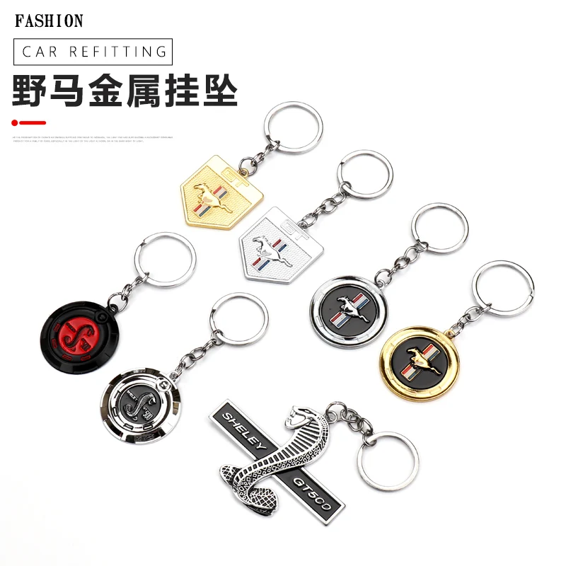 

Metal 3D Car Keychain Running Horse Emblem Badge KeyChain Keyring Key Chain for Ford Mustang Shelby GT 350 500 Cobra Car Styling