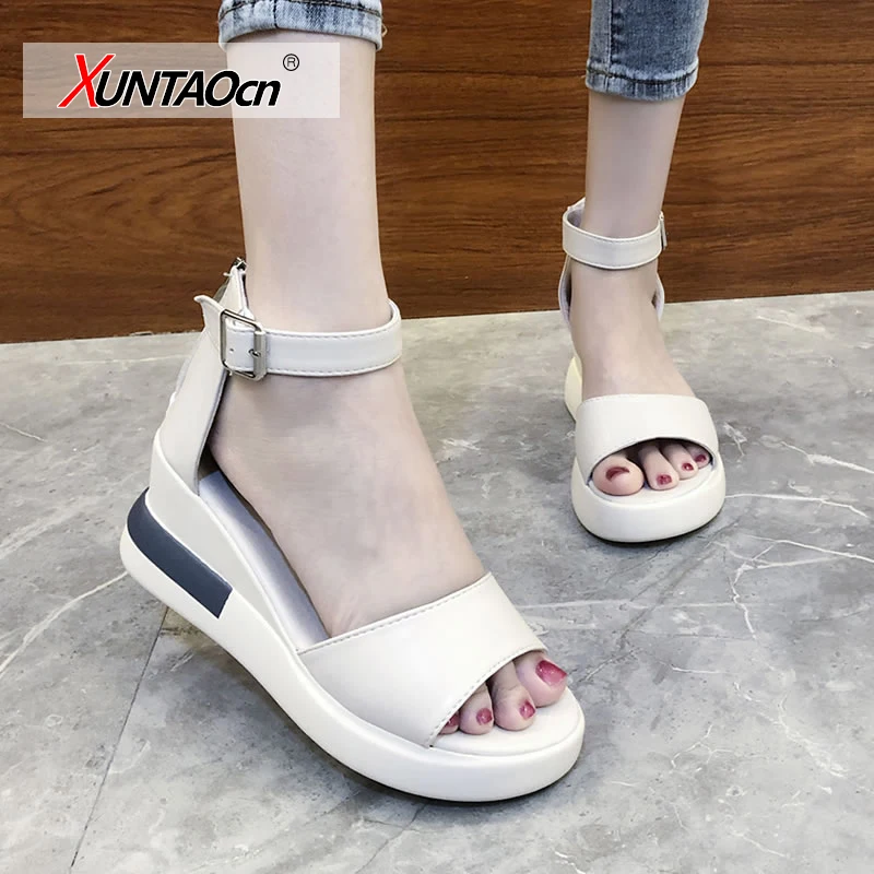 

2020 Summer shoes woman Platform Sandals Women Soft Leather Casual Open Toe Gladiator wedges Trifle Mujer Women Shoes Flats