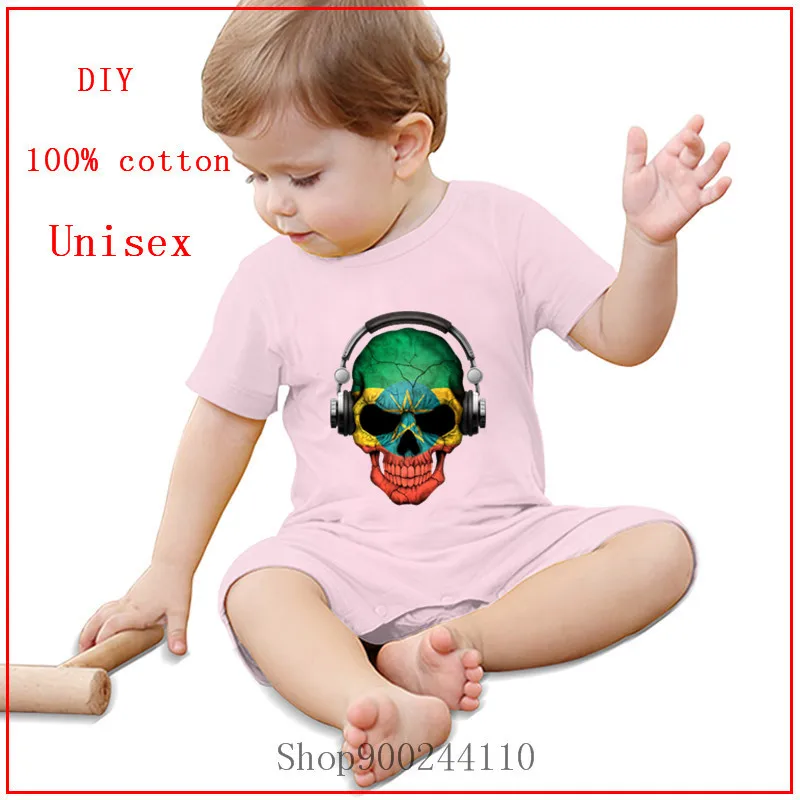 2020 летние темно череп диджей с Эфиопии флаг для ди-джей боди принтом Детские