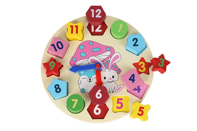Детский деревянный пазл с 12 цифрами красочные цифровые геометрические часы