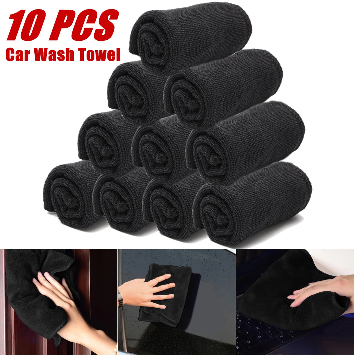 

10PCS/Set Car Care Polishing Wash Towels Microfibers Car Detailing Cleaning Soft Cloths Home Window 30x40cm Black