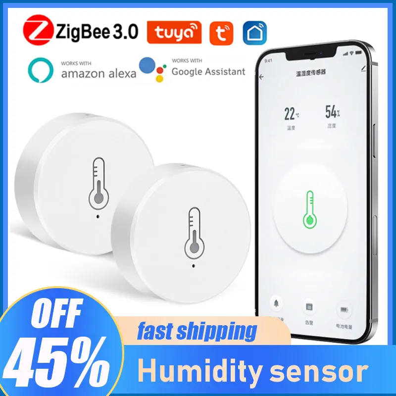 

Умный датчик температуры и влажности Tuya/SmartLife App ZigBee с концентратором Zigbee для домашней безопасности через Alexa Google Home Smart Home
