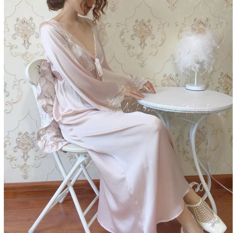 Sexy Sleepwear Night Wear Summer 2021 Home Clothes for Women Ladies Nightgown Lace Long Nightdress Sleepshirt Satin Slip Dress
