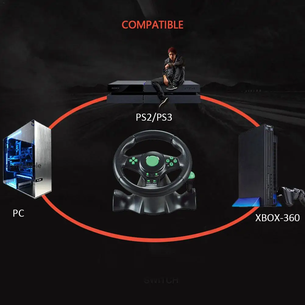 Для XBOX-360/для PS3/P2/PC игры гоночный руль USB подключи и играй с педалью компьютерная Вибрация 180 градусов нулевой мертвый угол