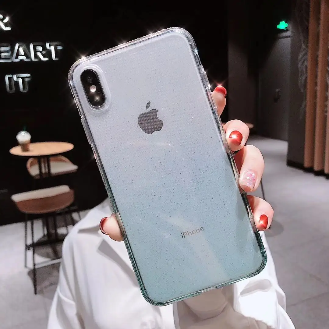 Градиентный Алмазный Мягкий Прозрачный чехол для iPhone 7 8 Plus XS MAX 10 XR X 6 6s Блестящий