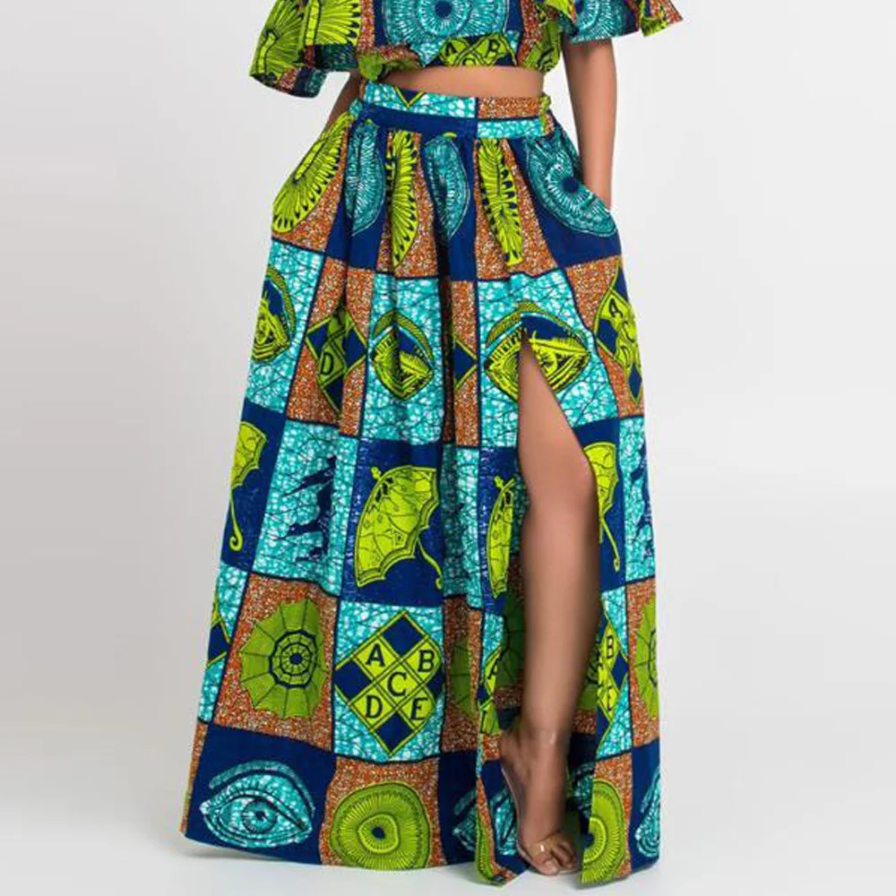 

Woman Summer Long Pleated Maxi Skirt Indie Folk Style High Waist Slit Skirt Floor Length Vintage Tribal African Skirts for Women