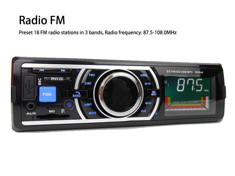 PHYEE Автомагнитола 1 Din Bluetooth Авто Стерео MP3 плеер аудио запись USB SD Aux 12 в ISO разъем в тире головное устройство JSD-520