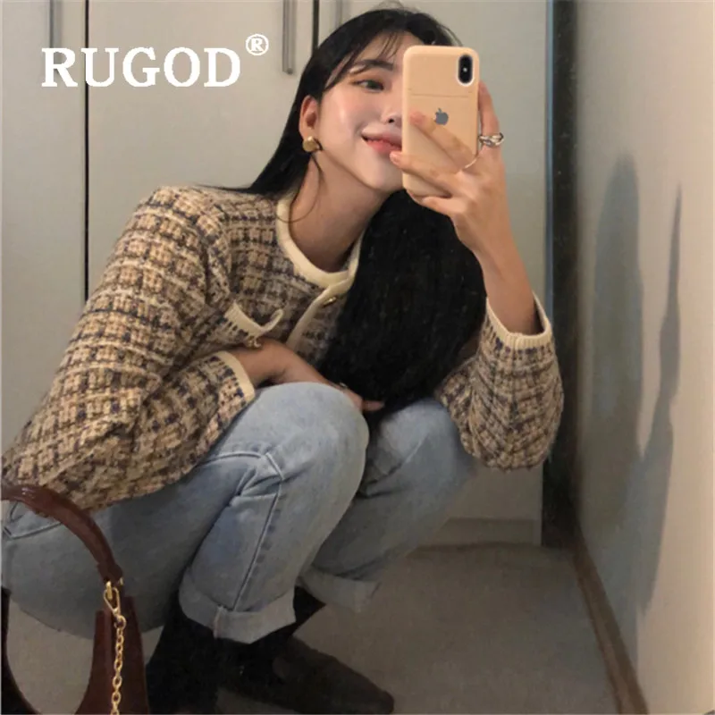 Женский однобортный Кардиган RUGOD шикарный винтажный свитер в Корейском стиле с