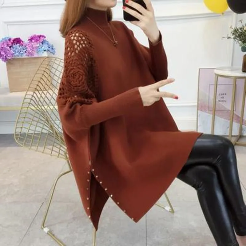 Женское трикотажное платье свитер с длинным рукавом повседневные свободные