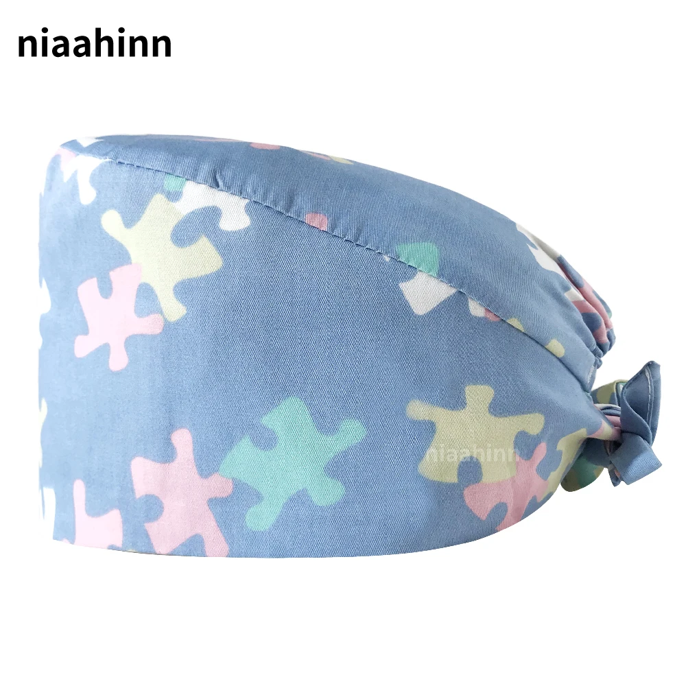

Cotton Surgical Cap Cartoon Print Medical Scrubs Cap with Sweat-absorbent Unisex Doctor Nurse Surgical Cap Beauty Salon Work Hat