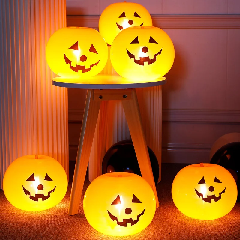 

5 Pieces of Halloween Pumpkin Latex Balloon Lights with Battery LED Lights for Halloween Party Script Kill Atmosphere Decoration