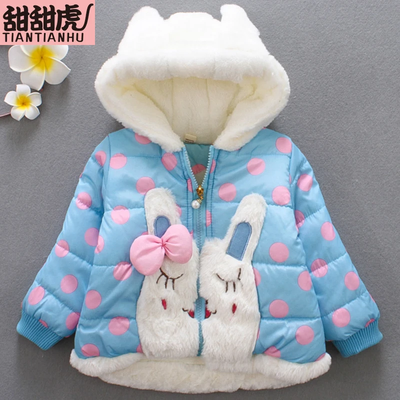 Куртки для маленьких девочек 2018 зимняя теплая куртка с изображением кролика
